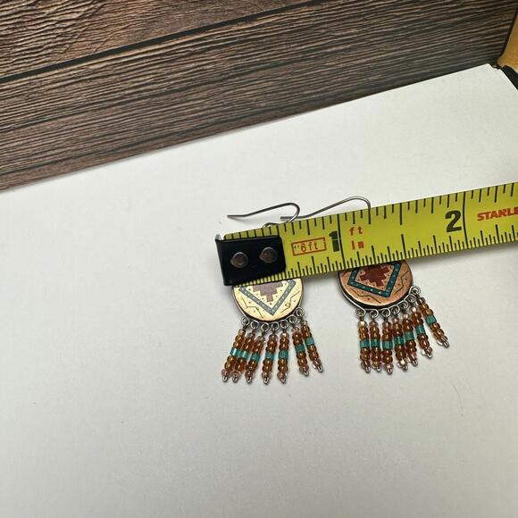 Native American Indigenous Style Dreamcatcher Dangle Drop Pierced Earrings - Picture 5 of 7